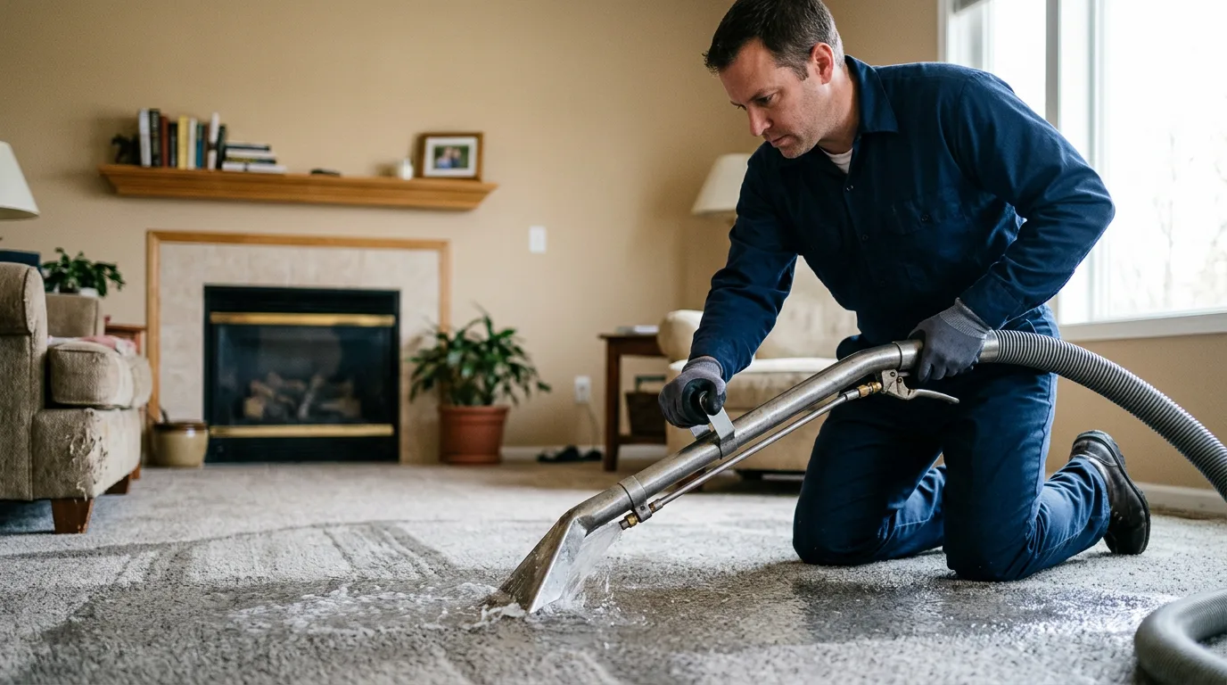 Water damage restoration technician working near Plevna, KS
